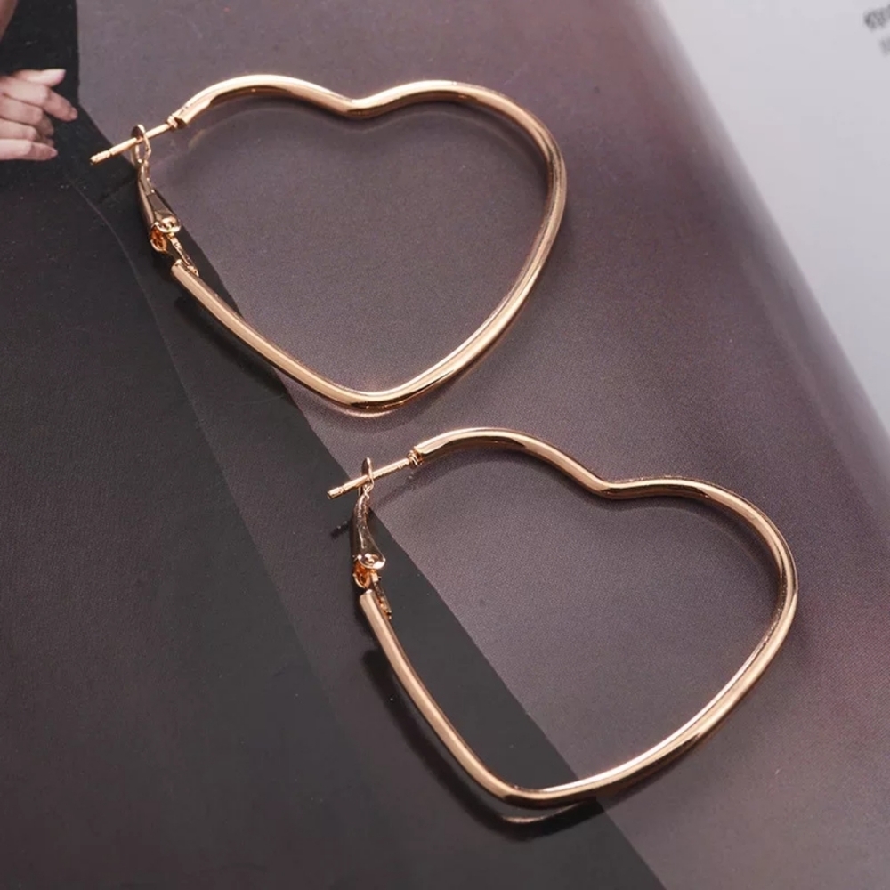 Gold Heart Hoop Earrings Womens